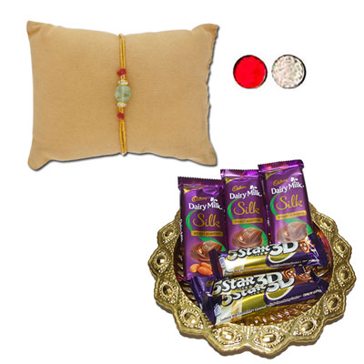 "Affinity Pearl Rakhi - JPJUN-23-053 (Single Rakhi), Choco Thali - code RC05 - Click here to View more details about this Product